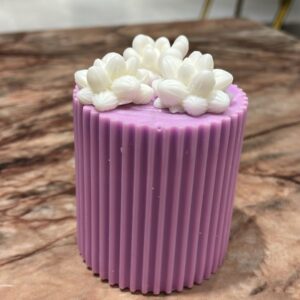 Lilac Ribbed Floral Candle